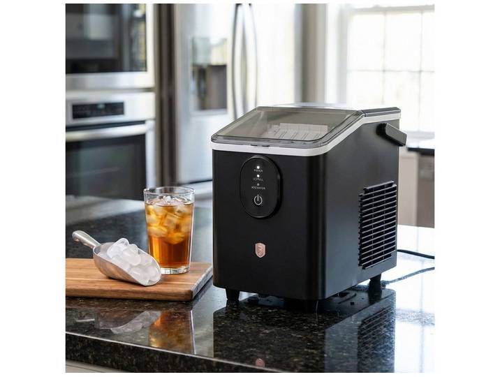 BerlingerHaus Eiswürfelmaschine Retro Eiswürfelmaschine Schwarz-Roségold, 12kg/24h Ice Maker 0,8L, Mit LED-Anzeige, Inklusive Eisschaufel