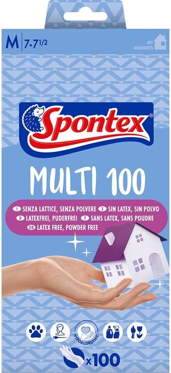 Spontex Multi Guantes Finos Desechables Sin Látex Hipoalergénicos Talla M 100 uds