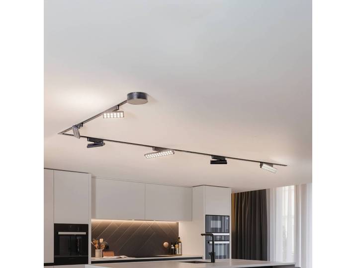 Schienensystem Lumaro, Points, 6-flg., schwarz, 48V, dimmbar Lumaro 48V Lindby,, schwarz, für Wohn- / Esszimmer, Kunststoff, Modern