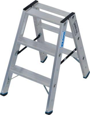 KRAUSE STABILO Stufen-Doppelleiter 2x3, 225 kg, 80 mm D-Stufen, beidseitig begehbar, Alu-Gelenke, SafetyCap