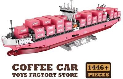 Inspired Finds Pink Cargo Ship 1446 Piece DIY 3D Bricks Puzzle And Model Kit no Original Box