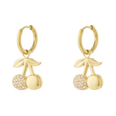 Paar Ohrhänger ADELIA´S "Ohrringe Ohrhänger mit Kirschanhängern und Strasssteinen", Damen, Gr. Damen, Edelstahl, gold (goldfarben), Ohrringe, Stylisch gestalteter Modeschmuck mit Kirschanhängern