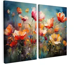 LEINWANDBILD 2er Set Blumen - Bunt - Abstrakt 120x90 cm