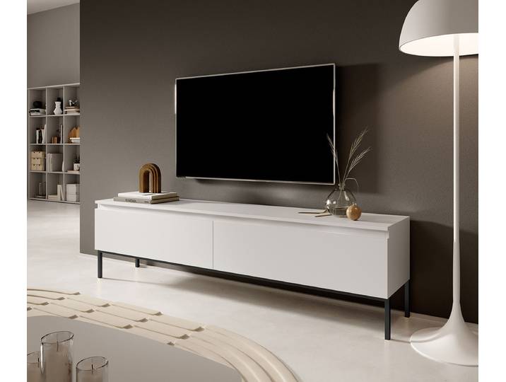 TV-Lowboard Bemmi Front: MDF Mitteldichte Holzfaserplatte , beschichtet Korpus: Spanplatte, beschichtet Weiß/Weiß/Schwarz 175cm