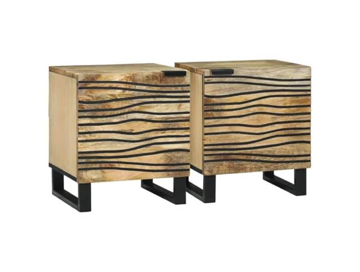KDVXBCQJH Nachttisch 2er Set Beistelltisch 40x33x46 cm Natur Rustikales 2er Set fuer das Schlafzimmer mit praktischen Tueren und stabilen Standbeinen aus echtem Mangoholz.