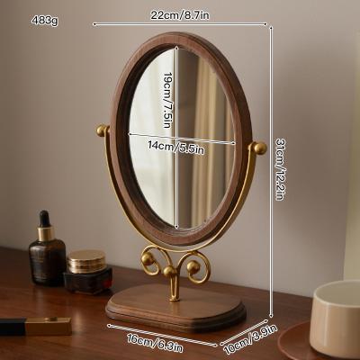 Fusion Finds Vintage Wooden Makeup Mirror Rotating Desktop Vanity Mirror With Classic Wooden Stand cbrown Gold