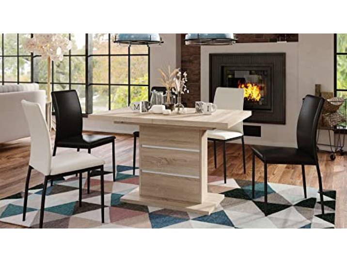 Mazzoni Design Esstisch Tisch Piano ausziehbar 120 bis 200 cm, Farbe:Sonoma Eiche - Weiß matt