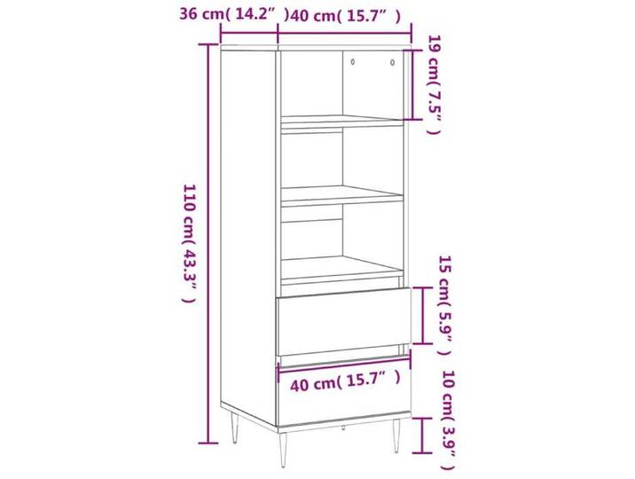 Blanc Buffet haut 1 PC - NANAS - Armoire Vaisselier/Buffet Salon/bureau - Blanc 40x36x110 cm - Bois d'ingénierie 4156996662