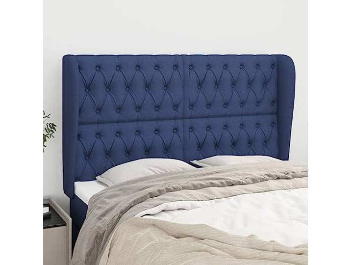 RJPLMFV Kopfteil mit Ohren, blau, 147 x 23 x 118/128 cm, Stoff Höhenverstellbar, stabile Holzfüße, atmungsaktives Gewebe, Rückenstütze, Montageanleitung enthalten