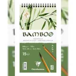 Clairefontaine 2x Bamboo, Spiralblock mit 15 Blatt Bambuspapier, 13,5x25 cm, 250g - 975923C