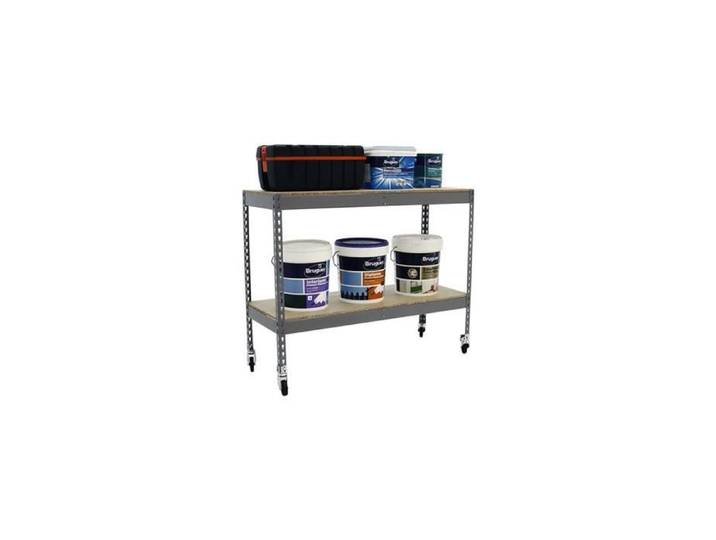Étagère métallique - SIMON RACK - 2 niveaux - 900 x 1200 x 600 mm - Gris - Sur roulettes