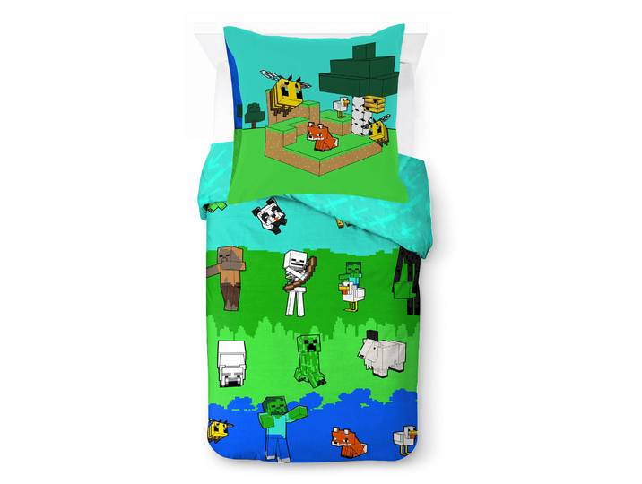 Kinderbettwäsche MINECRAFT Minecraft Creative , bunt, B/L: 135cm x 200cm, 1 Stk., 1 Stk., Linon, B/L: 80cm x 80cm, 2, Linon, Obermaterial: 100% Baumwolle, Bettwäsche, Kinderbettwäsche, 100% Baumwolle