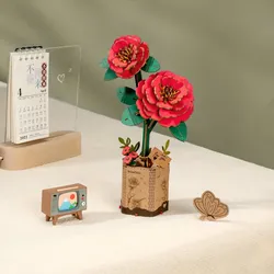 getDigital Holzbausatz Rote Kamelie, 3D-Puzzel, werkzeugfrei, 113 Teile, ab 14 Jahren