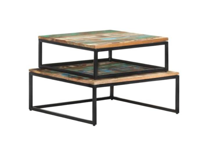 Couchtische zum Aufschieben 2 St. Recyclingholz Couchbank, Wohnzimmertisch, recyceltes Holz, 2 Stück, Loft-Stil, untereinander verschiebbar, Inneneinrichtung, kleine Räume