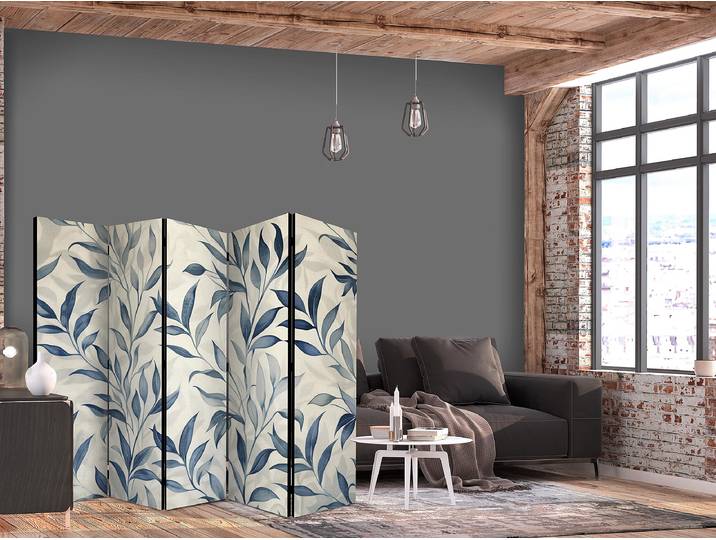Paravent acoustique feuilles bleutées Autres Gris 225 x 172cm