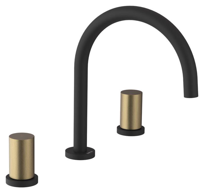 Sapho ULTRATAP 3-Loch Waschtischarmatur, Schwarz matt/Gold matt
