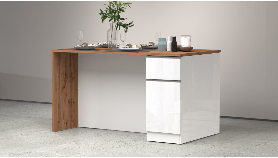 Brayden Studio Caymitte 160 cm W Kitchen Island with Top White/Oak 90cm H X 160cm W X 90cm D
