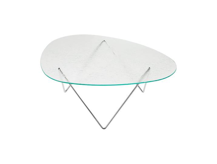 GUBI Table basse Pedrera Chrome-verre structuré transparent