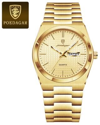 Youfap Market Original Luminous Men's Quartz Watch, Waterproof Stainless Steel, Fashionable Design gold Gold