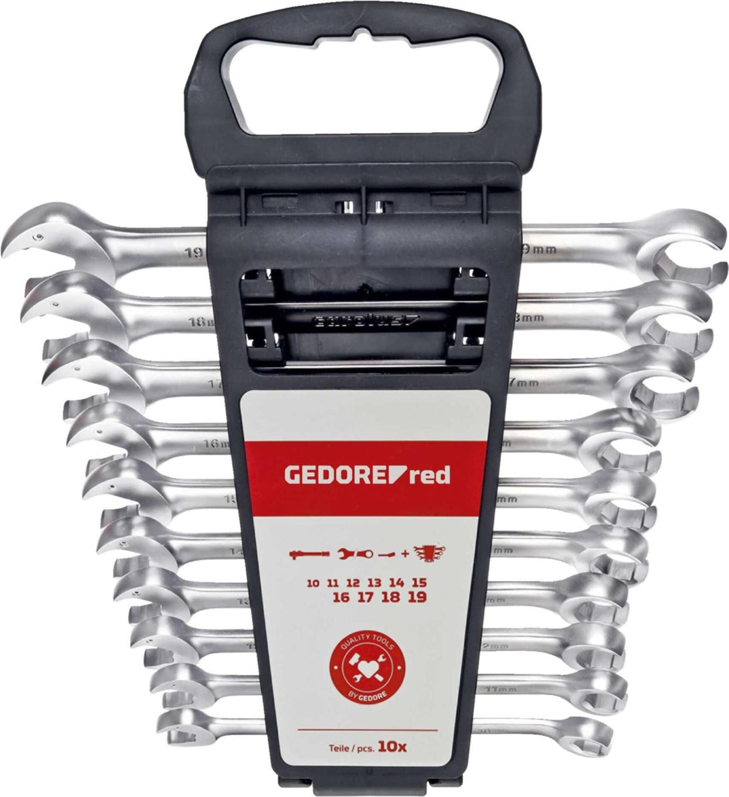 Gedore 10-delige rode ringratelsleutel set, open, 10-19 mm