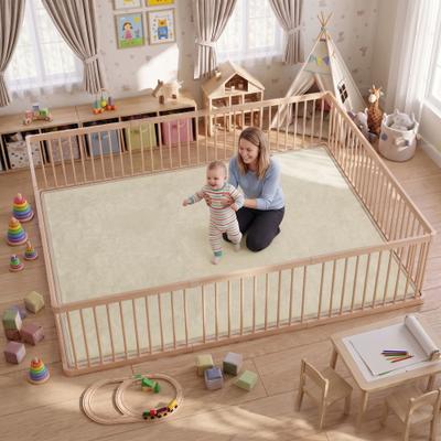"Qaba 1.2"" Thick Baby Play Mat, Large 110"" x 79"" Playpen Mat, Non-Slip, Water-Resistant, Easy-Care, Soft Flannel Nursery Rug"