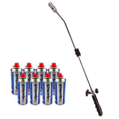 Alpentech Thermischer Piezo-Unkrautvernichter Gasbrenner + 8 Nachfüllpackungen Thermisches Unkrautvernichtungsmittel Herbizid