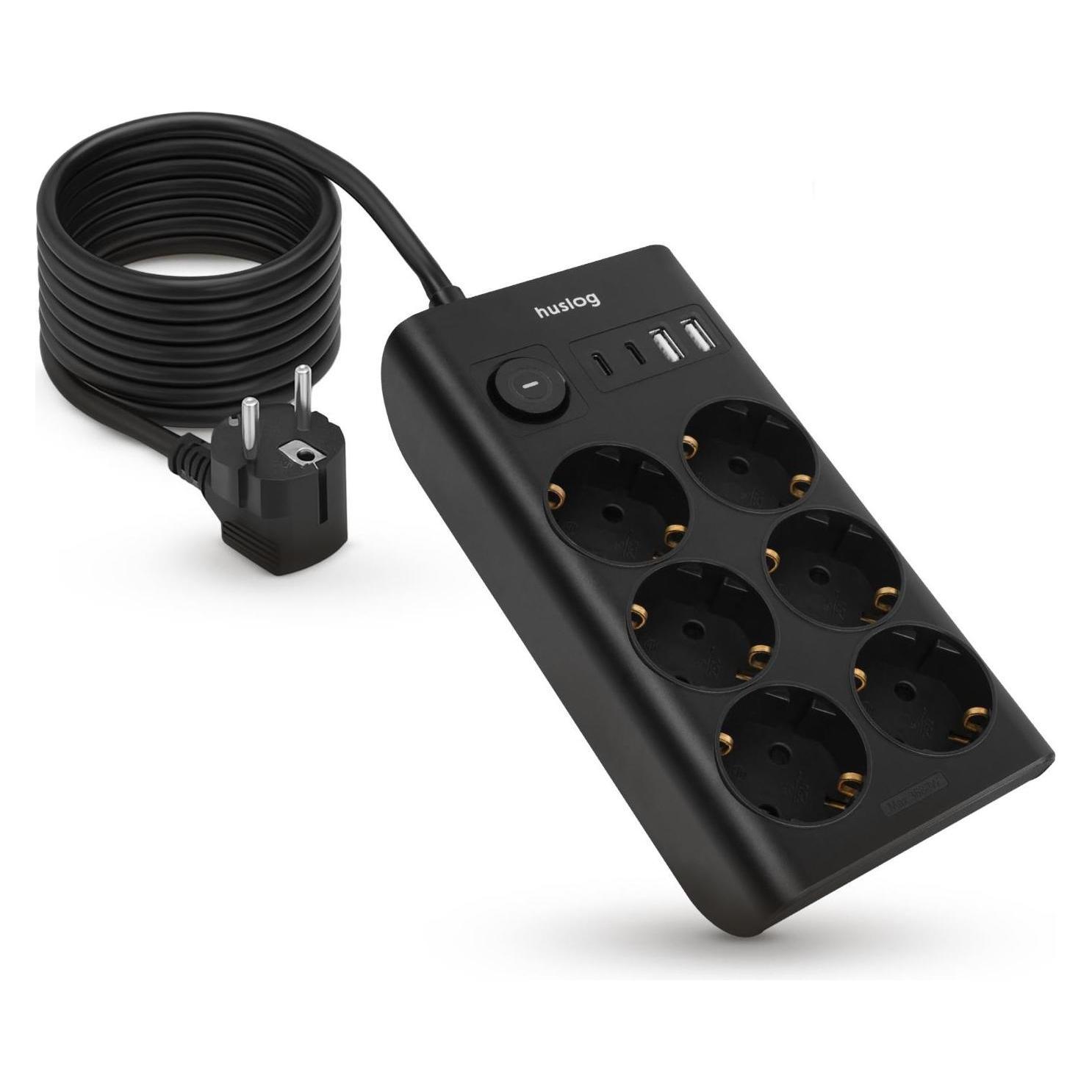 Huslog Flat power strip (6x, CEE 7/3, 1.50 m) (OWN000128)