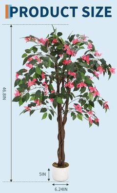 YUN 6ft Artificial Bougainvillea Tree, Faux Silk Flower Plant in Pot for Indoor Outdoor Decor