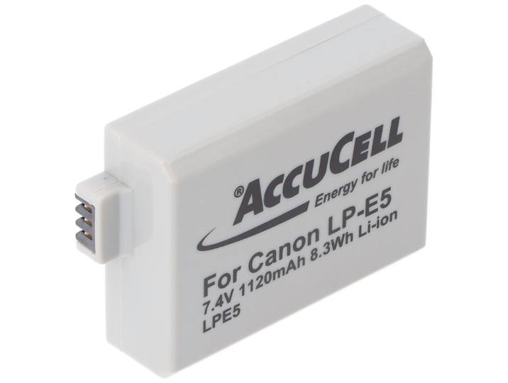 AccuCell LP-E5 - Li-ion batterij - Geschikt voor Canon EOS-450D EOS 500D EOS 1000D EOS Kiss F EOS Kiss X2 EOS Kiss X3 EOS Rebel T1i EOS Rebel XS EOS