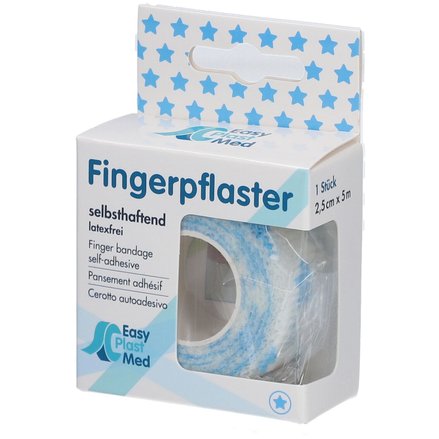 UM Easyplast Fingerpfl.selbsth.2,5cmx5m weiß/Stern 1 St Pflaster