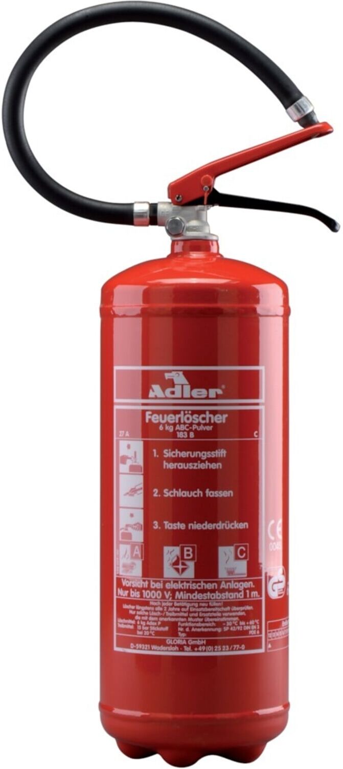 Adler Dauerdruck Pulverfeuerlöscher PDE12 12kg Brandklasse A/B/C m.Wandhalter ; GLORIA (2141.1216)
