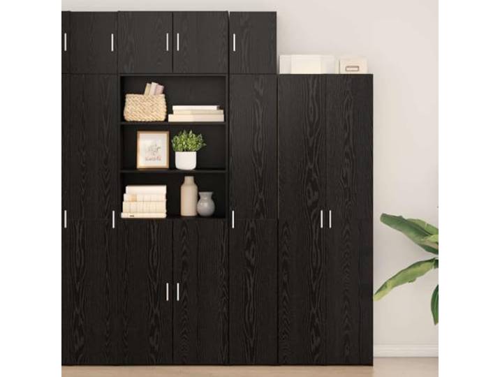 RJPLMFV Schrank mit 2 Türen, Eiche, Schwarz Langlebiges Holz, verstellbare Regale, modulares Design, einfache Pflege, Wandbefestigung inklusive