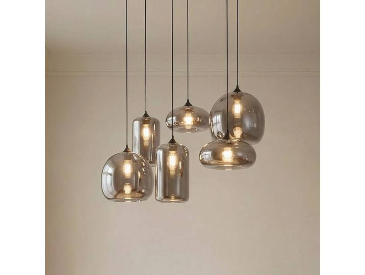 Marla Hängeleuchte, 6-flammig, Glas, rauchgrau - Lindby - Esszimmer - Modern - Mehrflammig