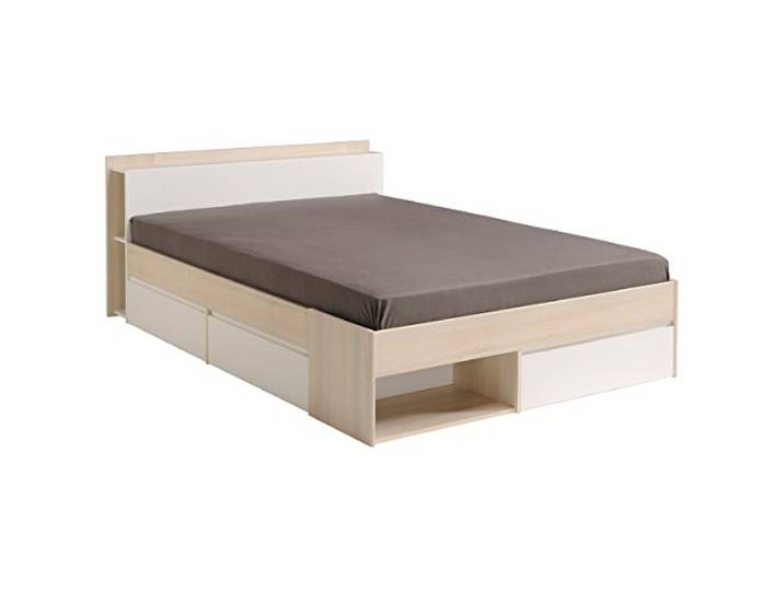 Parisot 1530L240 Bett Cuba, Spanplatten, Weiß/Akazie hell, 150 x 220 x 79,5 cm