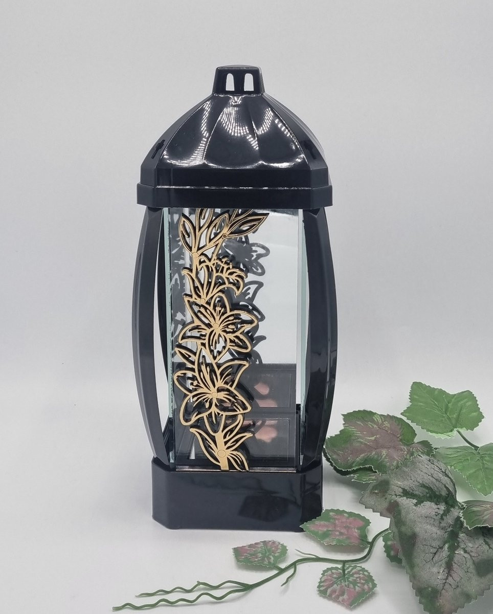 Lubema Herdenkingslicht L-35b Graflantaarn met Lelie Motief en Spiegel in Goud