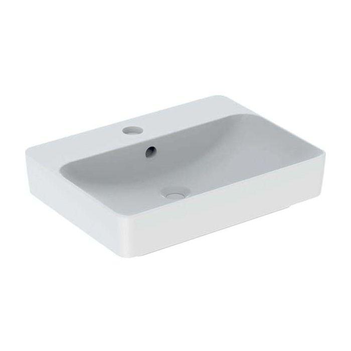 Geberit VariForm Aufsatzwaschtisch 500780002 weiß KeraTect, 60x45cm, mit Hahnlochbank, Überlauf, rechteckig