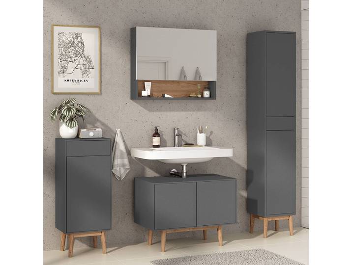 Badezimmerset 4-teilig Kombi A 160 x 195 x 46cm Grau/Matt Grau