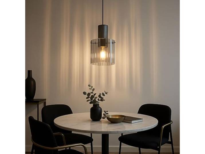 GLOBO Pendelleuchte Hängelampe Esstischlampe Glas Textil schwarz rauchfarben 1 flammig