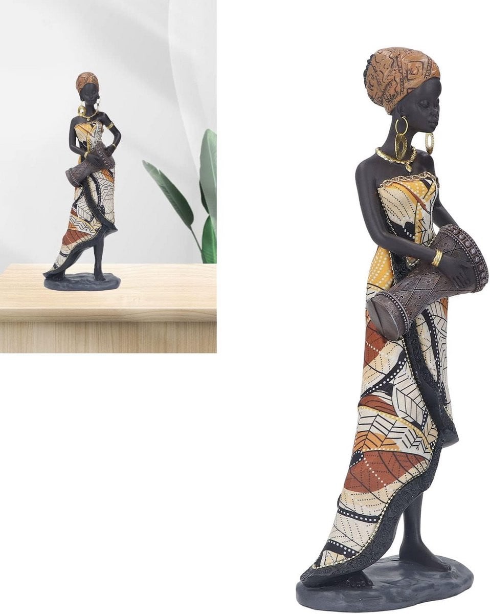 Decoratief Afrikaans Vrouwenbeeld met Trommel voor Woondecoratie