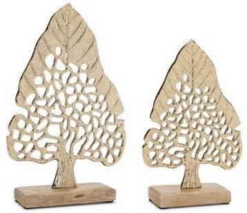 Melrose International Modern Metal Leaf Tree on Wood Base (Set of 2)