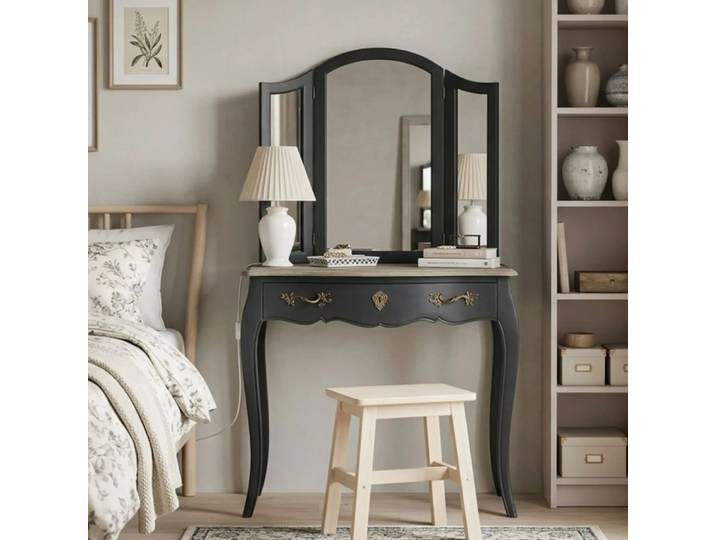 Coiffeuse baroque avec 3 miroirs et un grand tiroir
