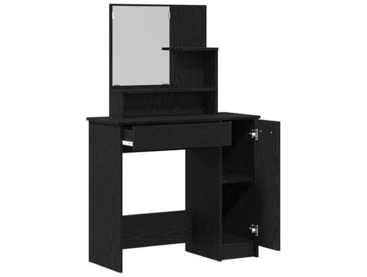 Xhnifbn Schminktisch Schwarz Eichen-Optik mit Spiegel 86.5x35x136 cm Kompakter Frisiertisch aus Holzwerkstoff für das Schlafzimmer mit integriertem Flachspiegel, Schublade und Ablagefächern.