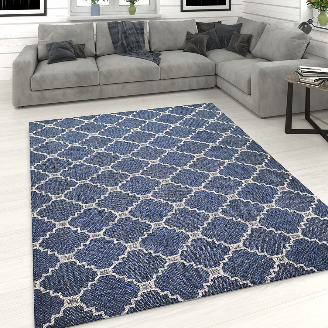 Latitude Run Garvan Geometric Cotton Area Rug Set Navy Rectangle 192 x 290cm