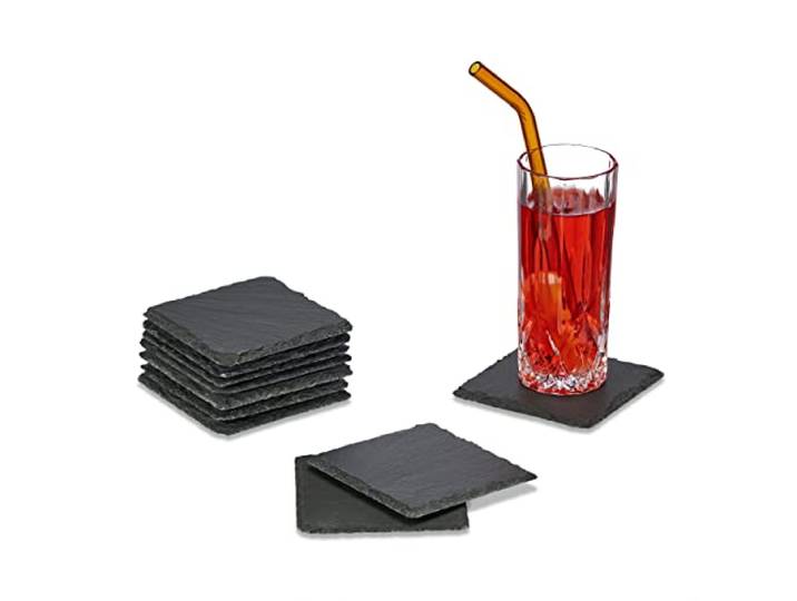 Relaxdays Dessous de Verre en Ardoise\, Lot de 10\, sous-Verre carré 10x10 cm\, pour Tasses\, Verres\, déco Table\, Anthracite