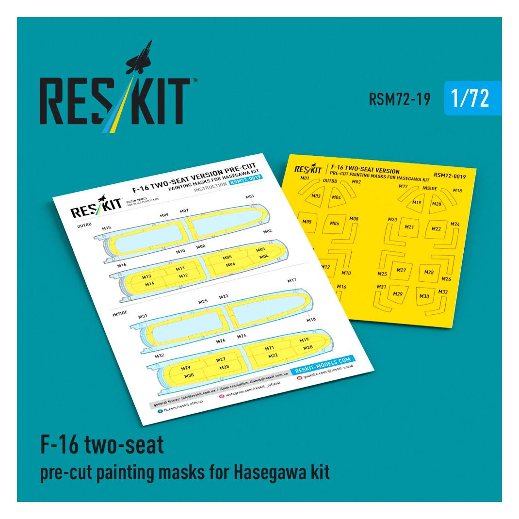 ResKit F-16 two-seat pre-cut painting masks for Hasegawa (RSM72-0019)