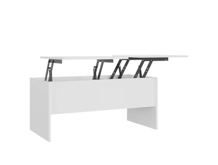 Favemtsl Couchtisch Höhenverstellbar Weiß 102x50,5x46,5 cm Holzwerkstoff Stilvoller Wohnzimmertisch mit anhebbarer Tischplatte und zwei versteckten Fächern für ordentliche Aufbewahrung.