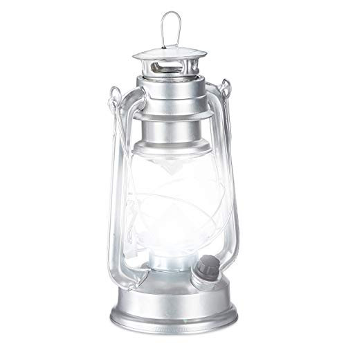 Relaxdays Retro LED Stormlamp - Zilverkleurig - Tafeldecoratie