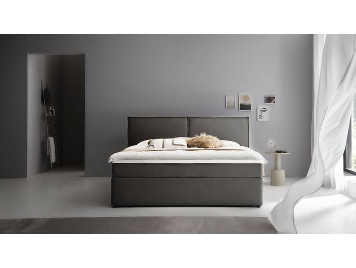 Boxbett NIKITA , grau (anthrazit), B:181cm L:209cm, ATLANTIC HOME COLLECTION, Komplettbetten, bodentiefes Bett, wahlweise mit Matratze und Topper