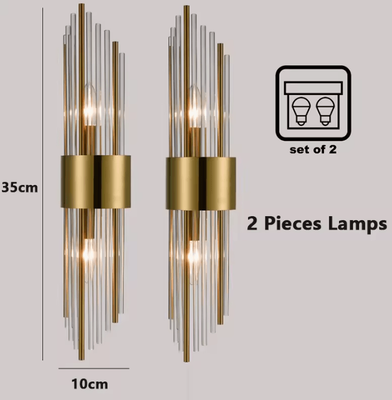 Inspire Curations Luxury Gold Crystal Glass Tube Wall Sconce 2 Pieces cool White(5500 7000k)