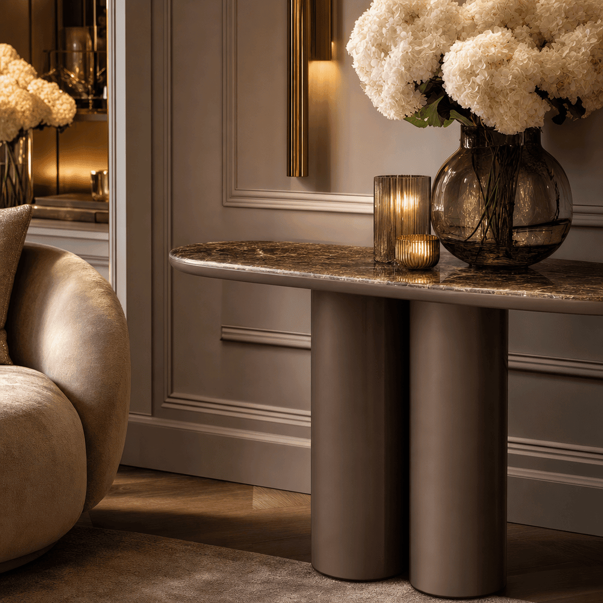 Adara Chocolate Console Table with Marble Top